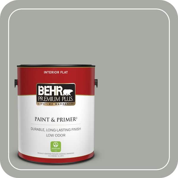 BEHR PREMIUM PLUS 1 gal. #ECC-35-1 Silver Clouds Flat Low Odor Interior Paint & Primer