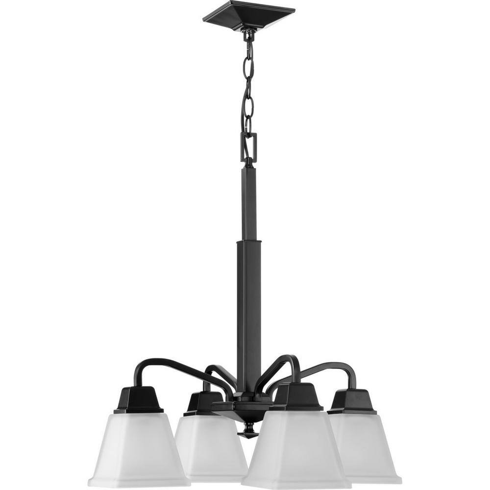 Matte Black Steel 4-Light Chandelier with Etched Glass Shades