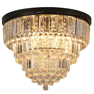 19.70 in. 6-Light Black Flush Mount with Crystal Shade and No Bulbs Included