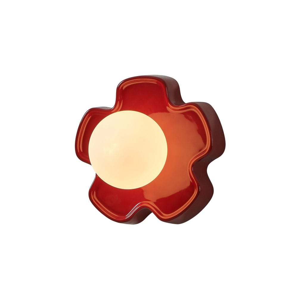 7.87 in. 1-Light Red Modern Hardwired Wall Sconce with Flower-Shaped Backplate and White Opal Glass Globe Shade price history on PriceWatchPro