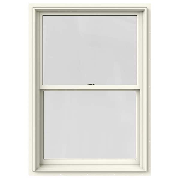 JELD-WEN 29.375 in. x 48 in. W-2500 Series Cream Painted Clad Wood Double Hung Window w/ Natural Interior and Screen