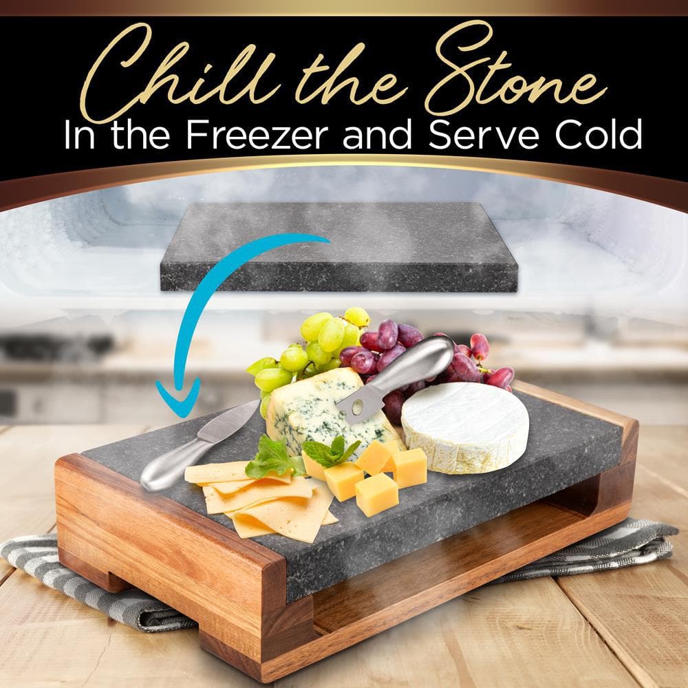 NutriChef Hot Lava Stone Sizzling Steak Plate: Grilled Meat Food Presentation Serving Platter Set with Stainless Steel Knives PKLVST41