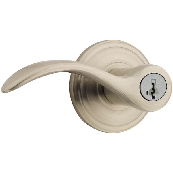 Kwikset Pembroke Satin Nickel Entry Door Handle Featuring SmartKey