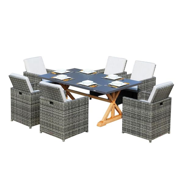 DIRECT WICKER Taylor Gray 7-Piece Aluminum Outdoor Dining Set Wicker Chair with Gray Cushions