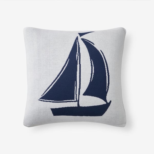 The Company Store Summer Knit Sailboat Blue 20 in. x 20 in. Throw Pillow