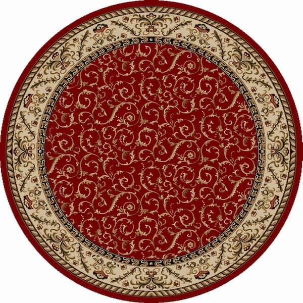 RADICI USA Como Red 8 ft. Round Traditional Floral Scroll Area Rug 1599 ...