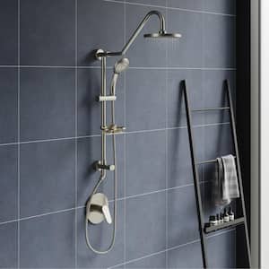 Kauai 5-Spray Settings 8 in. Wall Mount Dual Fixed and Handheld Shower Head 1.8 GPM in Brushed Nickel