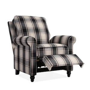 Push Back Recliner Chair in Brown and Black Plaid