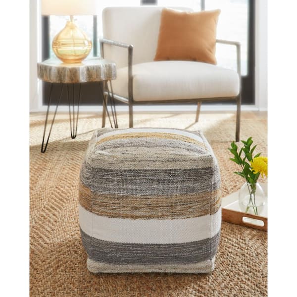 Signature Design By Ashley Josalind White/Brown Wool/Polyester 16 in. W x 16 in. D x 16 in. H Pouf