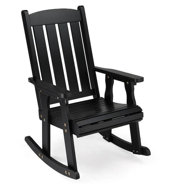 VINGLI Black Heavy Duty 600 lbs. Wood Outdoor Rocking Chair with Ergonomic Design for Garden, Yard, Patio