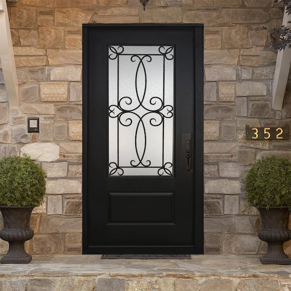 Regency 36 in. x 80 in. 3/4Lite Georgian Deco Glass LH Onyx Stained Mahogany Fiberglass Prehung Front Door