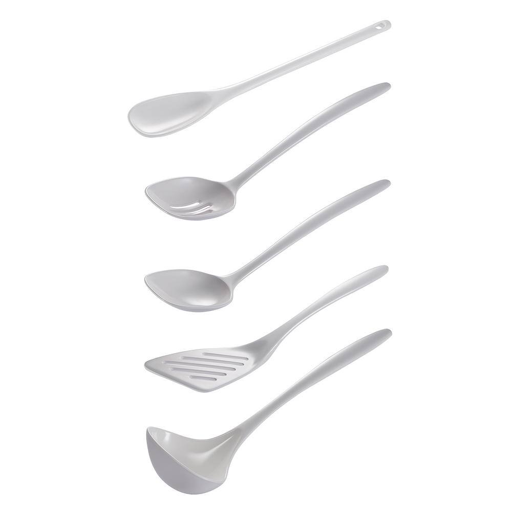 White Melamine Non-Stick Cooking Utensils Set with Crock, 6-Piece