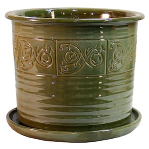 11 in. Green Cylinder Ceramic Planter