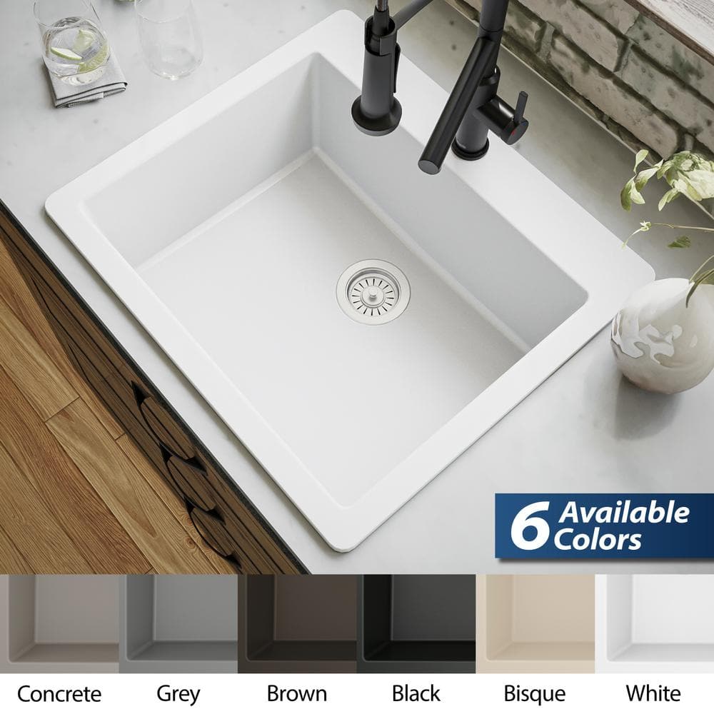White Quartz 25'' Single Bowl Drop-In Kitchen Sink