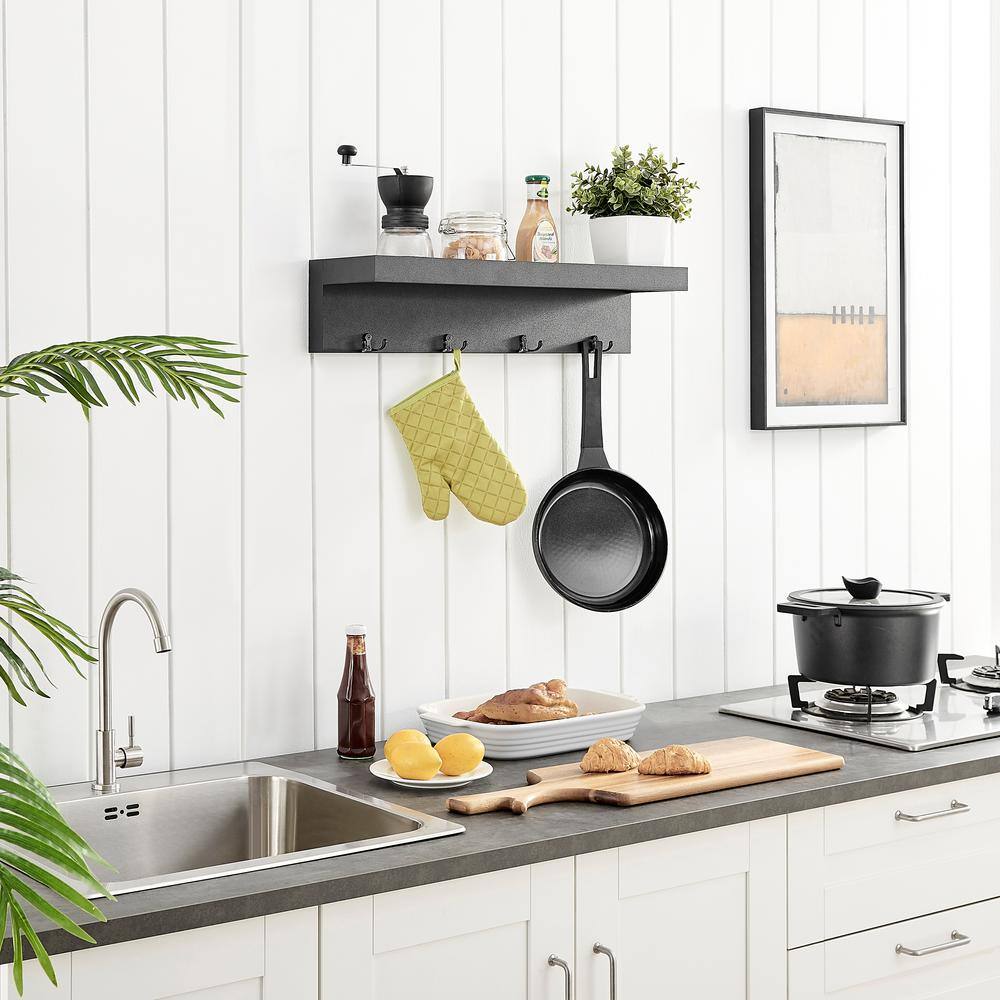 Black Wall Mounted Entryway Coat Rack with Shelf and Hooks