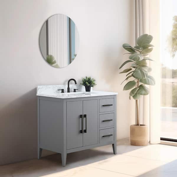 Vanity Art 36 in. W x 22 in. D x 34 in. H Single Sink Bathroom Vanity Cabinet in Cashmere Gray with Engineered Marble Top