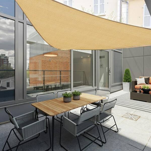 Vigoro 12 ft. Almond Triangle Sun Shade Sail ST12-AL - The Home Depot