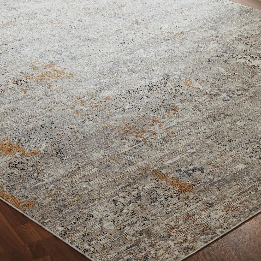 Gray Abstract Hand-knotted Viscose Area Rug 7'9" x 10'