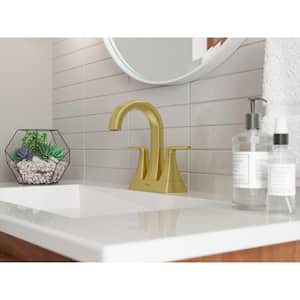 Bruxie 4 in. Centerset Double-Handle High Arc Bathroom Faucet with Drain Kit Included in Brushed Gold