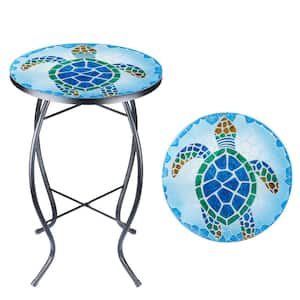 14 in. Metal Frame Glass Top Outdoor Side Table