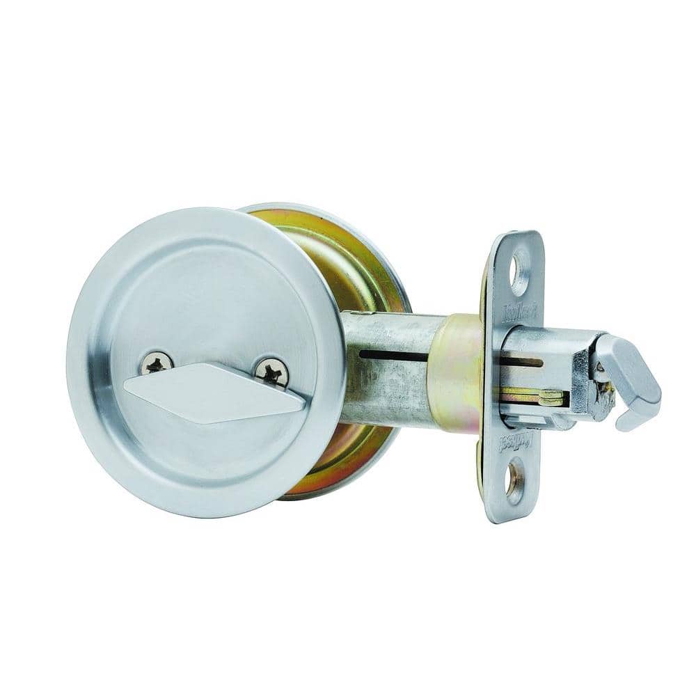 Kwikset Round Satin Chrome Bed/Bath Pocket Door Lock with Lock -  93350-021