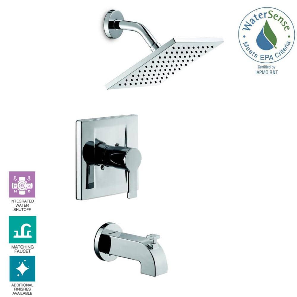 Chrome Square Wall Mounted Rain Shower Faucet Set
