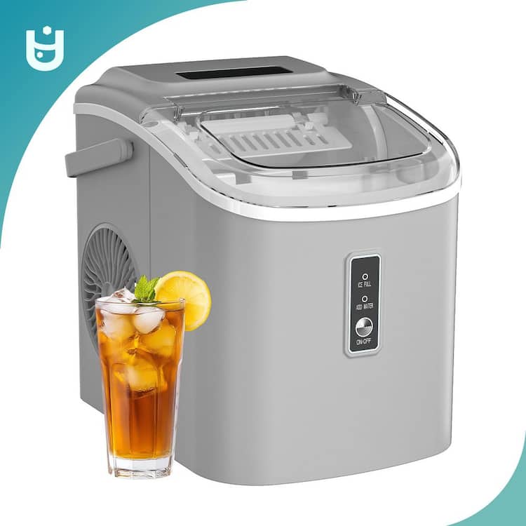 SIMZLIFE 12 in. 26.5 lbs./24H Bullet Ice Countertop Portable Ice Maker in Grey 9-Cubes/6-Mins Auto-Cleaning with Basket and Scoop