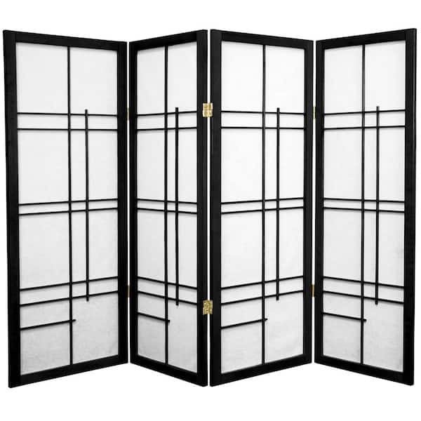 Oriental Furniture 4 ft. Black 4-Panel Room Divider