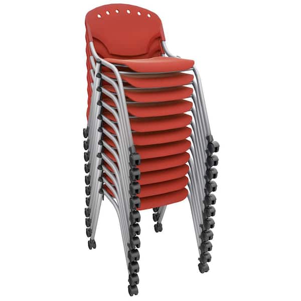 Rico Plastic Classroom Training Mobile Office Stack Armless Chair in Red-11 Pack
