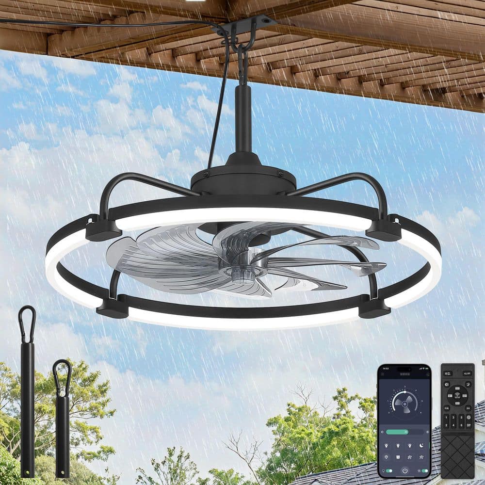 24 in. Outdoor Wet-Rated Waterproof Black 6-Speed Dimmable LED Clip Mount Standard Ceiling Fan with Lights APP Remote price history on PriceWatchPro