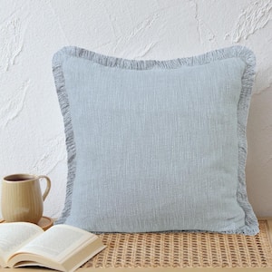 Unique Gray 20 in. x 20 in. Neutral Fringe Solid Cotton Indoor Throw Pillow