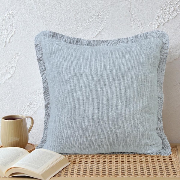 Unbranded Unique Gray 20 in. x 20 in. Neutral Fringe Solid Cotton Indoor Throw Pillow
