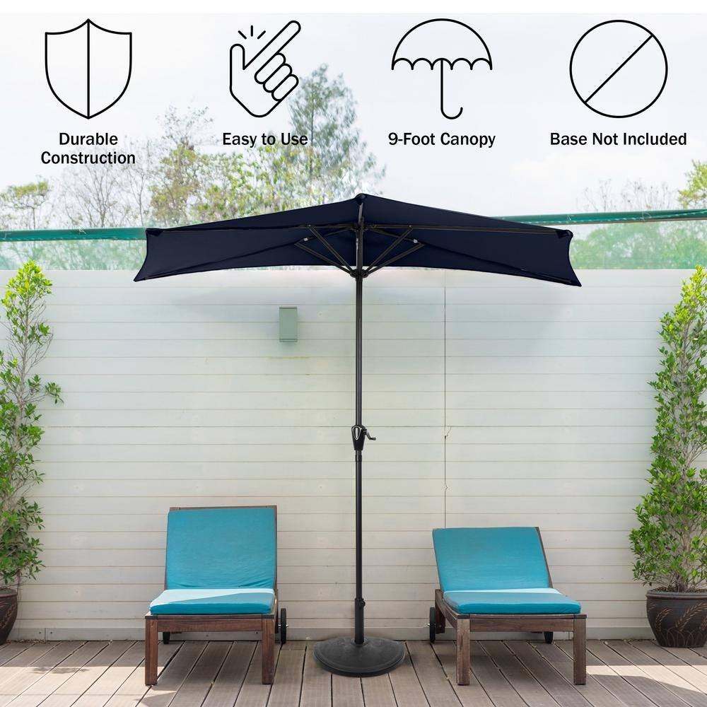 Navy Blue 9ft Half Round Steel Patio Umbrella