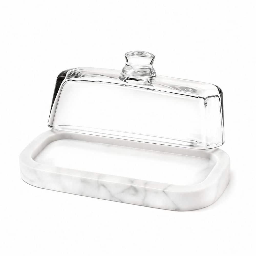 Large White Marble and Glass Butter Dish with Clear Lid for Countertop and Refrigerator, 7.1 in x 3.2 in price history on PriceWatchPro