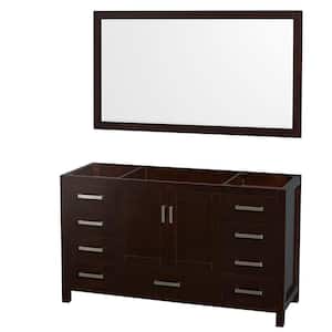 Sheffield 59 in. W x 21.5 in. D x 34.25 in. H Single Bath Vanity Cabinet without Top in Espresso with 58" Mirror