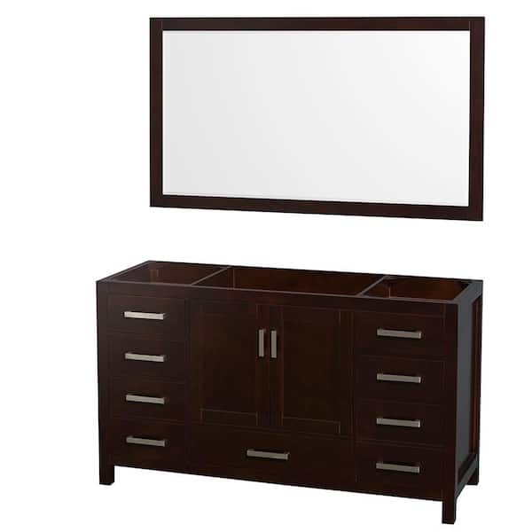 Wyndham Collection Sheffield 59 in. W x 21.5 in. D x 34.25 in. H Single Bath Vanity Cabinet without Top in Espresso with 58" Mirror