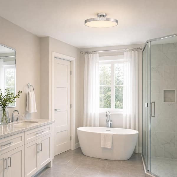 Thayer 20 in. Chrome Slim Contemporary Integrated LED Semi-Flush Mount with Etched White Glass
