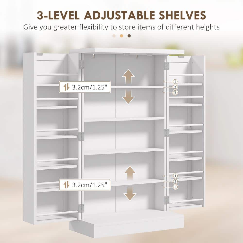 White Recessed Panel 41" Kitchen Pantry with Adjustable Shelves