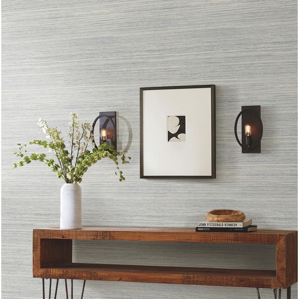 Blue Grasscloth Peel and Stick Wallpaper Roll