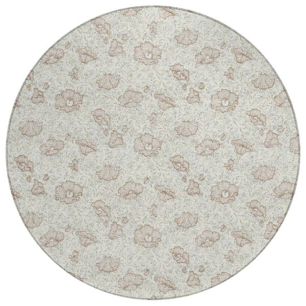 Chantille Machine Washable Indoor/Outdoor Abstract ACN2792 Ivory 8 ft. x 8 ft. Round Rug
