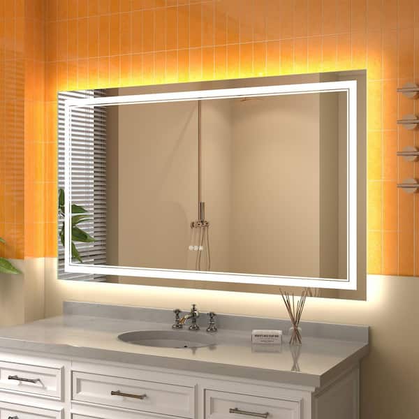 Derrin 60 in. W x 36 in. H Large Rectangular Frameless Anti-Fog Dimmable LED Wall Bathroom Vanity Mirror in Silver