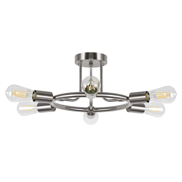 Briignite 18.31 in.6-Light Brushed Nickel Flush Mount with Wagon Wheel Design for Hallway