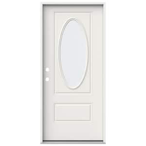 36 in. x 80 in. 1 Panel Right-Hand/Inswing 3/4 Lite Oval Clear Glass White Steel Prehung Front Door