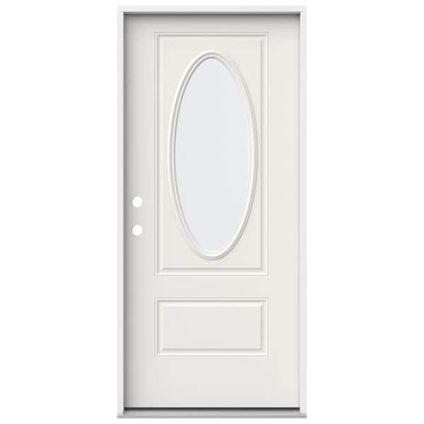 JELD-WEN 36 in. x 80 in. 1 Panel Right-Hand/Inswing 3/4 Lite Oval Clear Glass White Steel Prehung Front Door