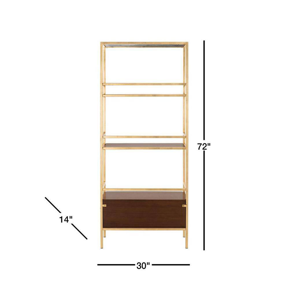 Mateo Gold and Walnut 4-Tier Etagere with Drawer