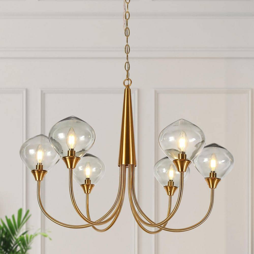 LNC 32 in. Modern 6-Light Brass Island Chandelier for Dining Room with ...