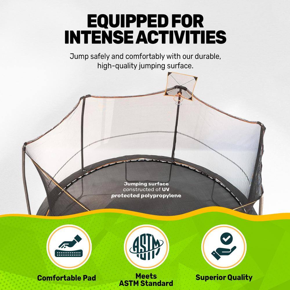 14-Foot Black Round Kids' Trampoline with Enclosure