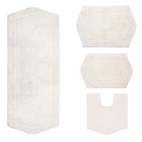 Waterford Collection 100% Cotton Tufted Non-Slip Bath Rug, 4 Piece Set, Ivory