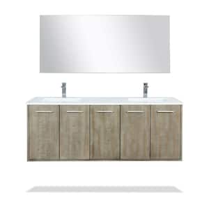 Fairbanks 60 in W x 20 in D Rustic Acacia Double Bath Vanity, Cultured Marble Top, Rose Gold Faucet Set and 55 in Mirror