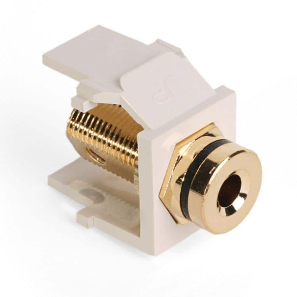 Leviton QuickPort Banan Amp Jack Gold-Plated Connector with Black Stripe, Light Almond